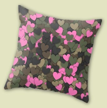 Hearts camouflage Throw Pillow girls army bedrooms - girls camouflage bedding pink army Girls Pink Camouflage army themed bedroom army bedroom 