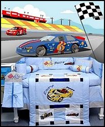 Race Car Mural. Zoom Zoom Race Car Baby Crib Nursery Bedding