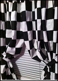 WINDOW CURTAIN PANELS MADE FROM COTTON Nascar Race or Retro Diner Black and White Checkered Flag FABRIC E