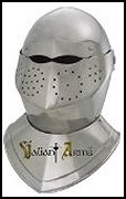 unique armor helmet of history was favored by many Knights of the Middle Ages. Each helmet is handmade from 18 gauge steel. Display or get your padding on and you are off to war! 