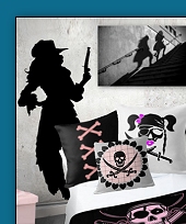 Pirates Ladies Wall Decal Sticker  Pirate Girl Throw Pillow  Velvet Tufted Ottoman pink  Pink Cross Bones Throw Pillow  