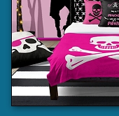 Ms Jolly Roger � Pirate Girl Floor Pillow  Black Skull and Crossbones on Pink Throw Pillow
