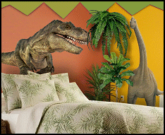 Give your bedroom the EXOTIC TROPICAL jungle look with roaming dinosaurs, dinosaur bedroom ideas 