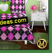 Golf ball heart pillow golf bedding  Pink Lavender Black Argyle Comforter golf pillows 